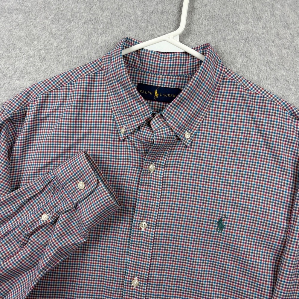Ralph Lauren Shirt Mens Large Blue Red Tattersall Check Ivy Trad Button Down - Picture 1 of 9